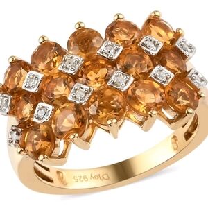 Natural Serra Gaucha Citrine & Zircon Ring Vermeil Size 7